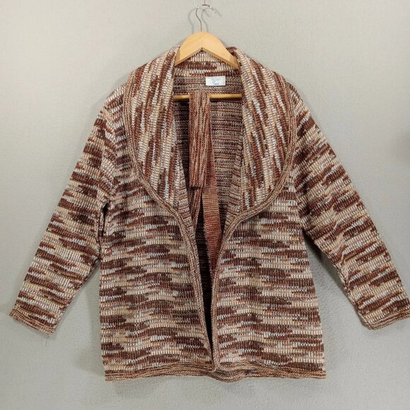 Vintage Sears Cardigan Womens M Brown Open Front Long Sleeves Shawl With Belt - Picture 1 of 10